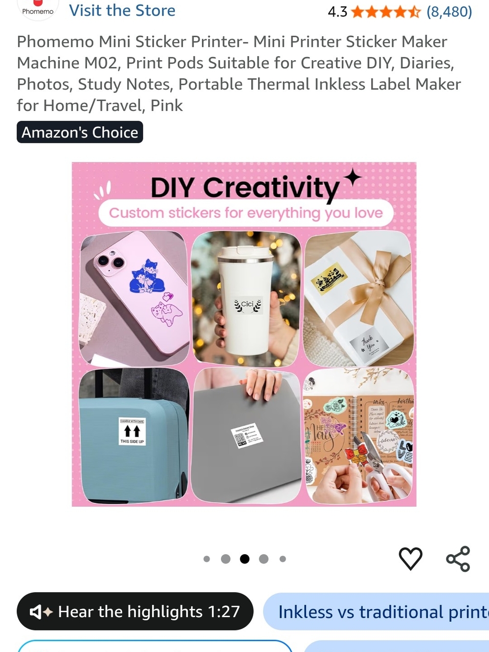 Pink Portable Mini Sticker Printer - Picture 7 of 13
